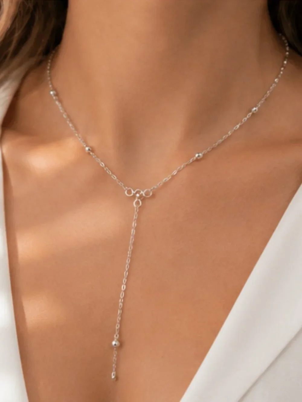 Gold & Silver Finsh Y-shape Lariat Necklace – Elegant Dainty Jewelry for Women